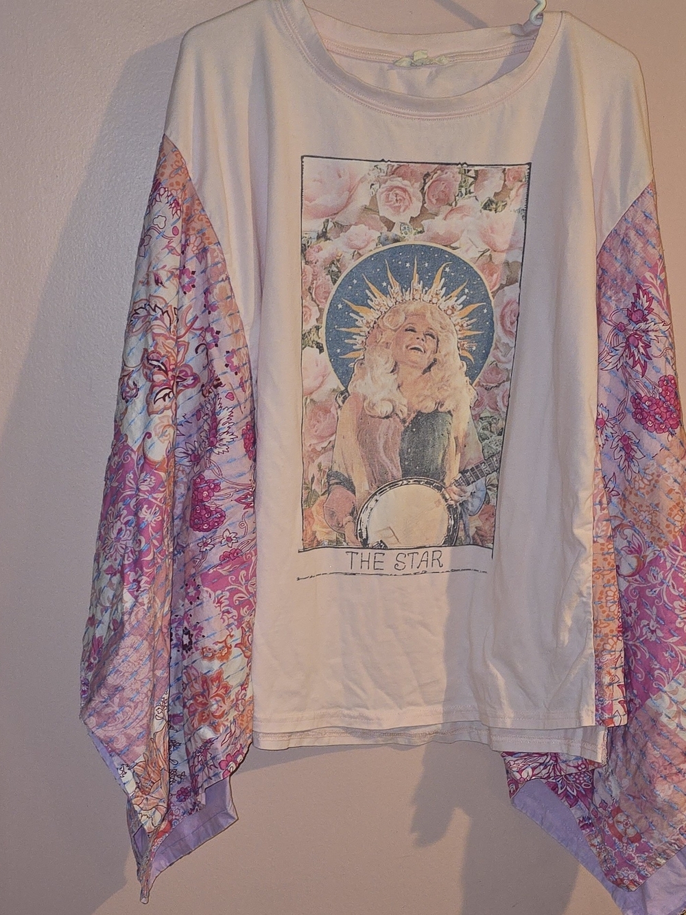 Blue Velvet Dolly Parton The Star Tarot Boho Kantha Poncho Top Pink Size - L/XL